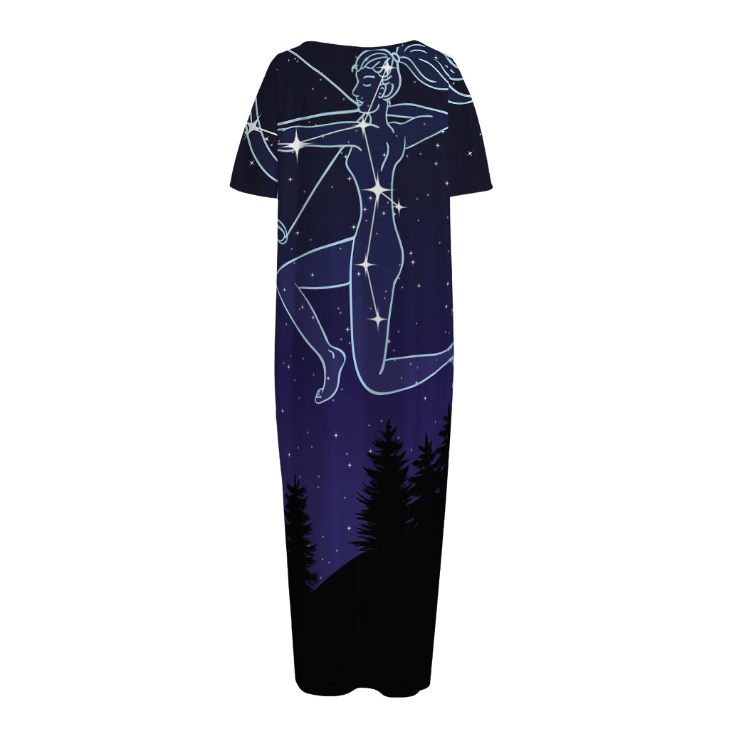 Sagittarius Constellation Print Short Sleeve Long Nightdress