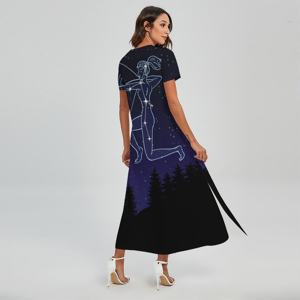 Sagittarius Constellation Print Short Sleeve Maxi Dress