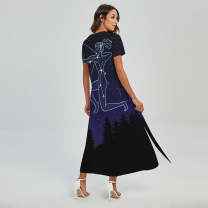 Sagittarius Constellation Print Short Sleeve Maxi Dress