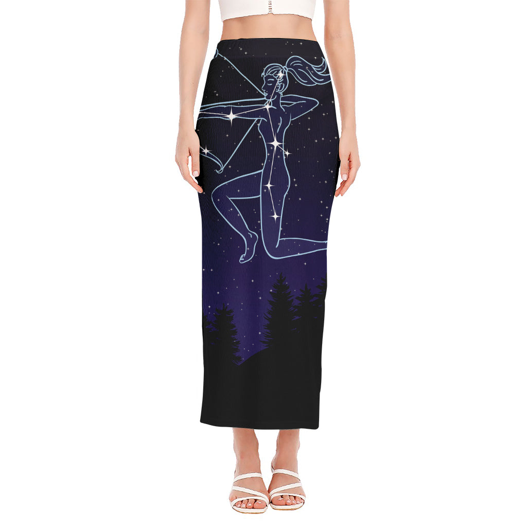 Sagittarius Constellation Print Side Slit Maxi Skirt