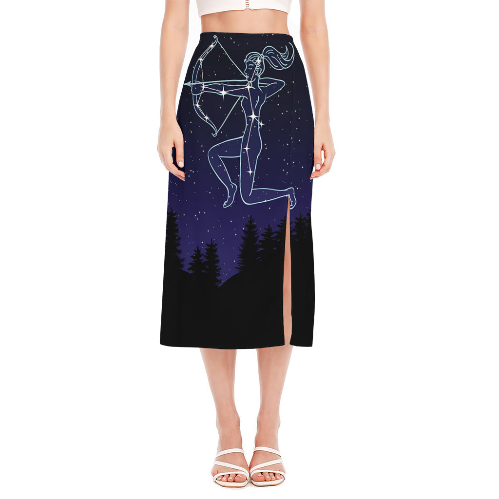 Sagittarius Constellation Print Side Slit Midi Skirt