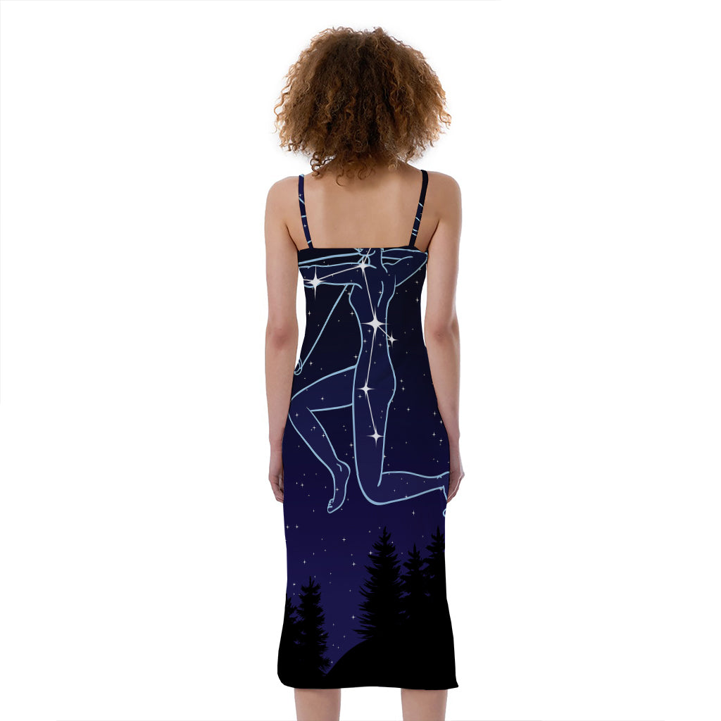 Sagittarius Constellation Print Slim Fit Midi Cami Dress