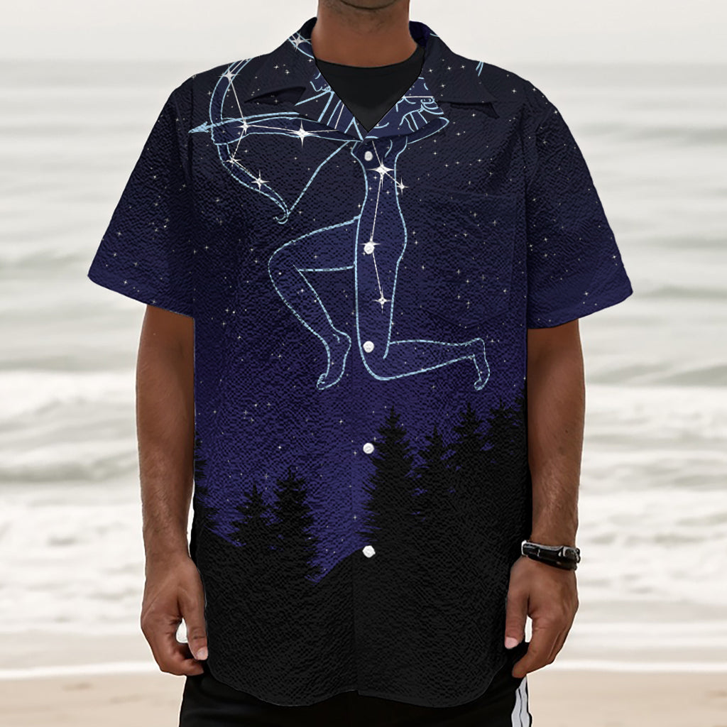 Sagittarius Constellation Print Textured Short Sleeve Shirt