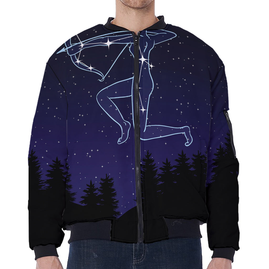 Sagittarius Constellation Print Zip Sleeve Bomber Jacket