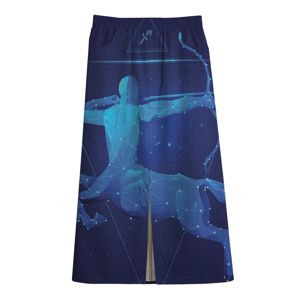 Sagittarius Horoscope Sign Print Cotton Front Slit Maxi Skirt