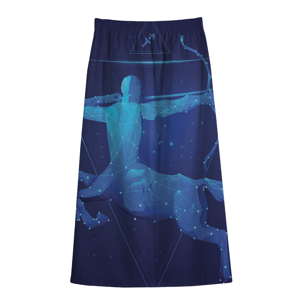 Sagittarius Horoscope Sign Print Cotton Front Slit Maxi Skirt