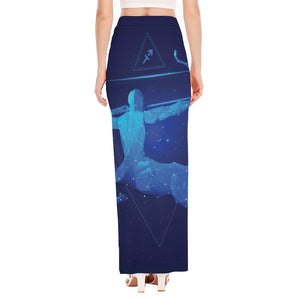 Sagittarius Horoscope Sign Print High Slit Maxi Skirt