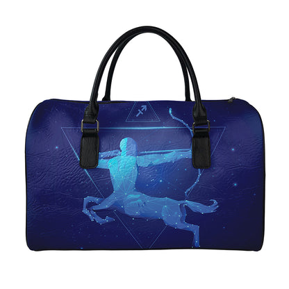 Sagittarius Horoscope Sign Print Leather Duffle Bag