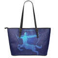 Sagittarius Horoscope Sign Print Leather Tote Bag With Zipper