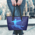 Sagittarius Horoscope Sign Print Leather Tote Bag