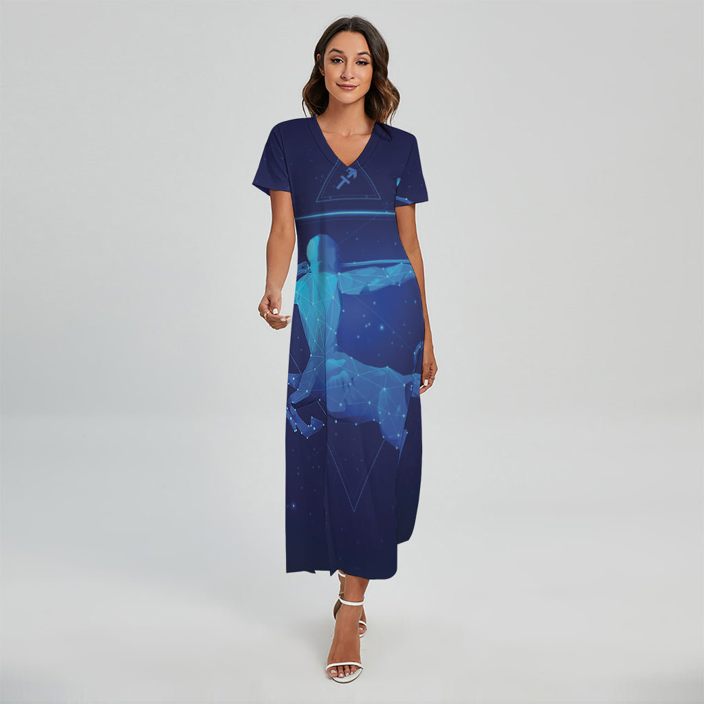 Sagittarius Horoscope Sign Print Short Sleeve Maxi Dress