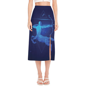 Sagittarius Horoscope Sign Print Side Slit Midi Skirt