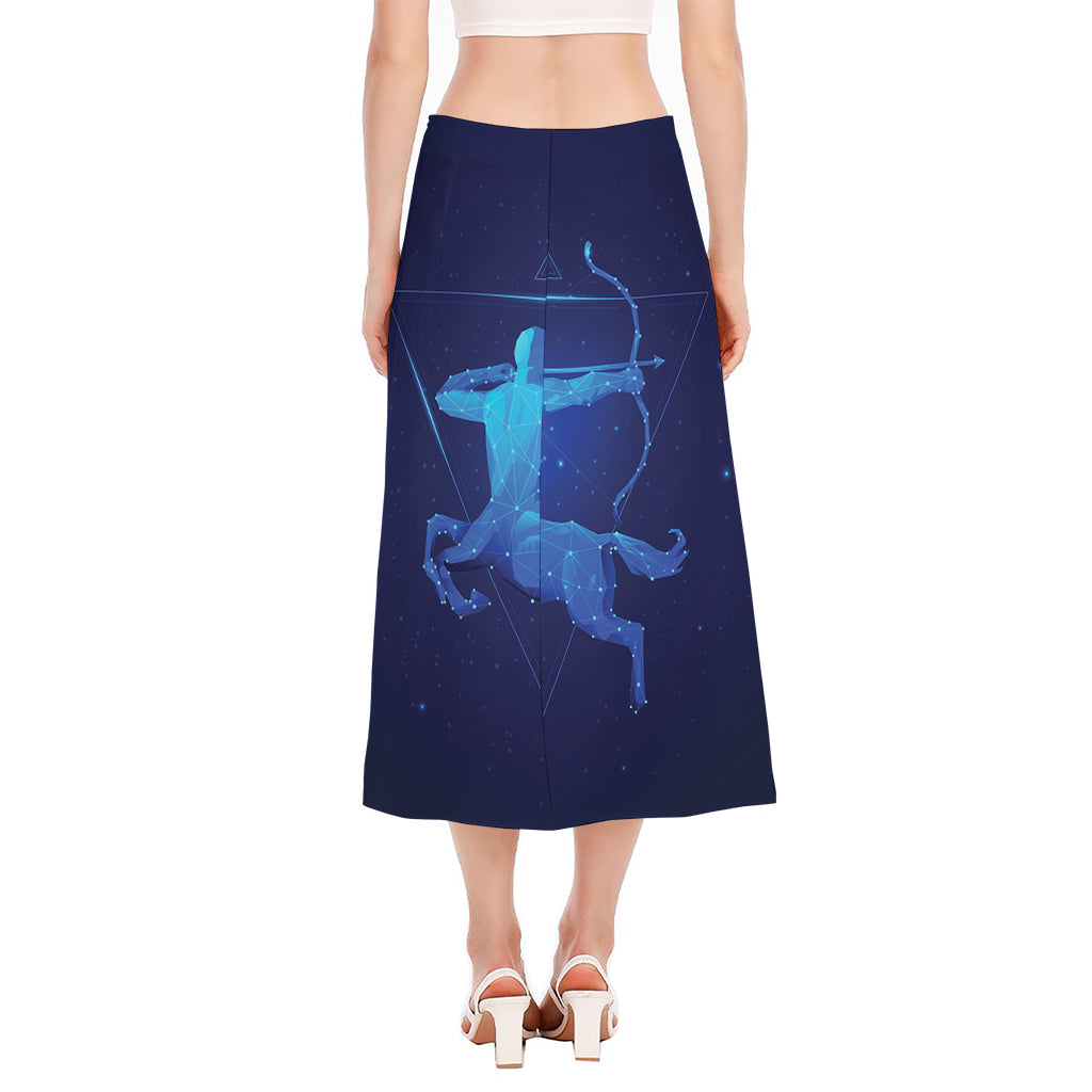 Sagittarius Horoscope Sign Print Side Slit Midi Skirt