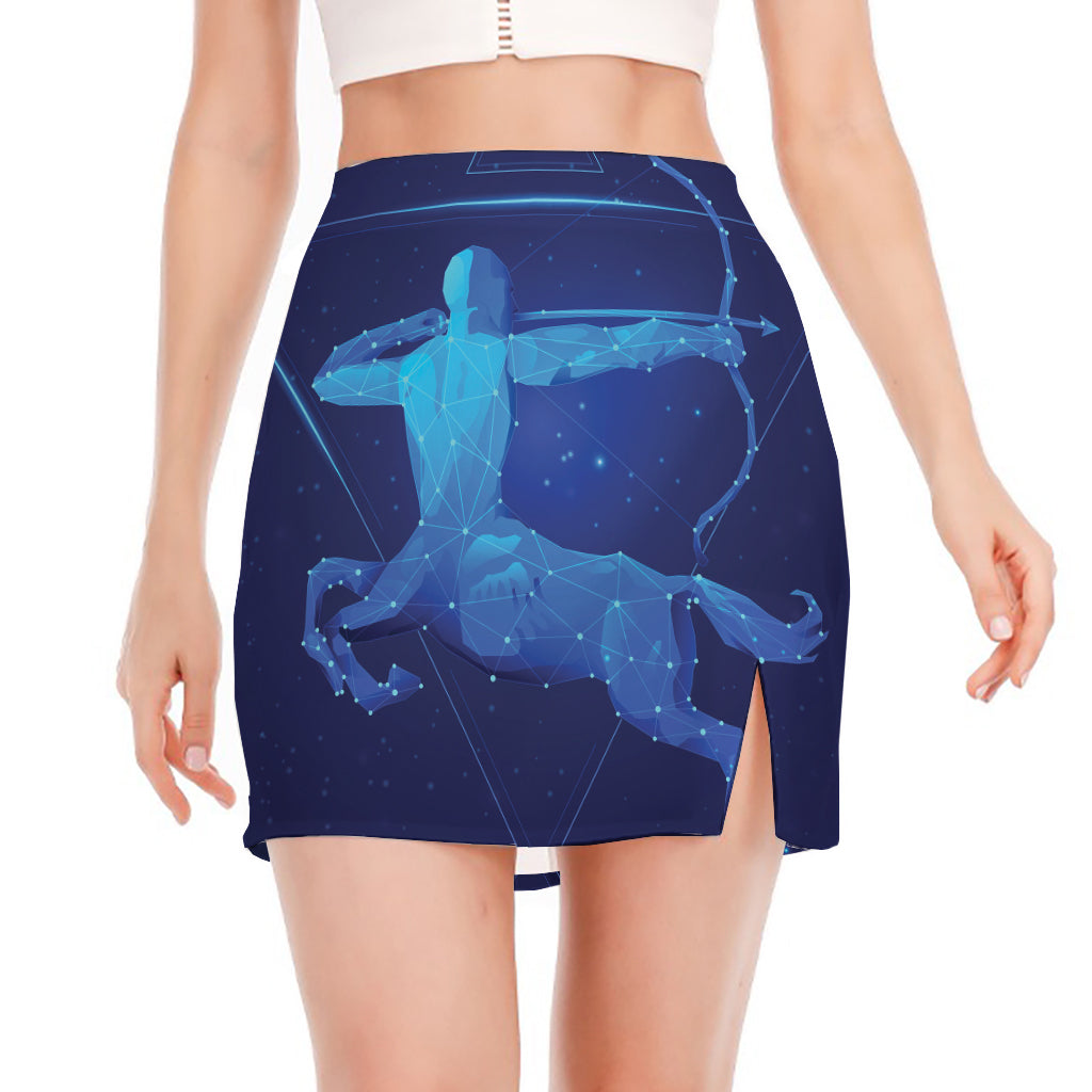 Sagittarius Horoscope Sign Print Side Slit Mini Skirt