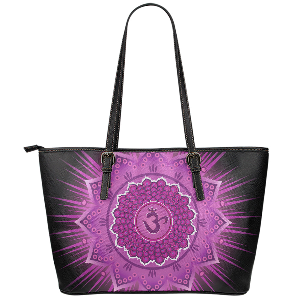 Sahasrara Chakra Mandala Print Leather Tote Bag
