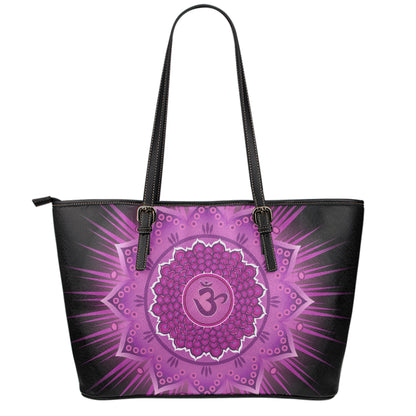 Sahasrara Chakra Mandala Print Leather Tote Bag