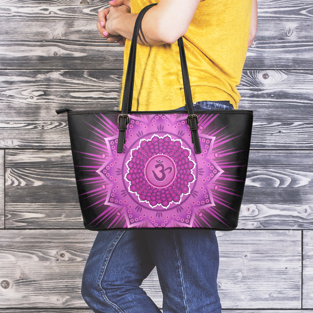 Sahasrara Chakra Mandala Print Leather Tote Bag
