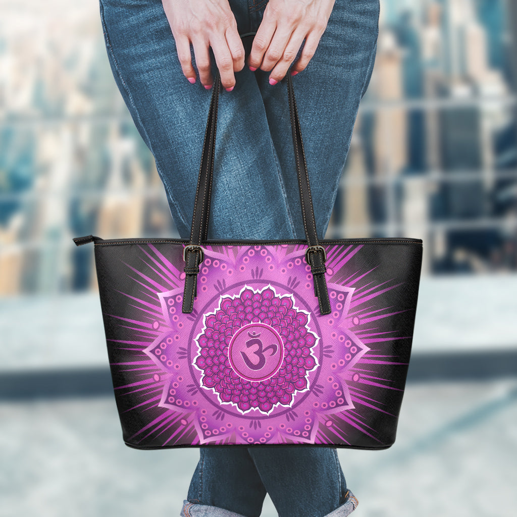 Sahasrara Chakra Mandala Print Leather Tote Bag