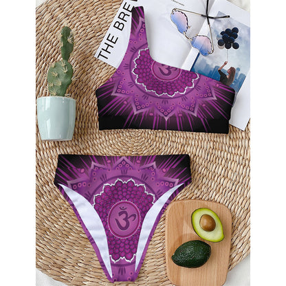 Sahasrara Chakra Mandala Print One Shoulder Bikini Top