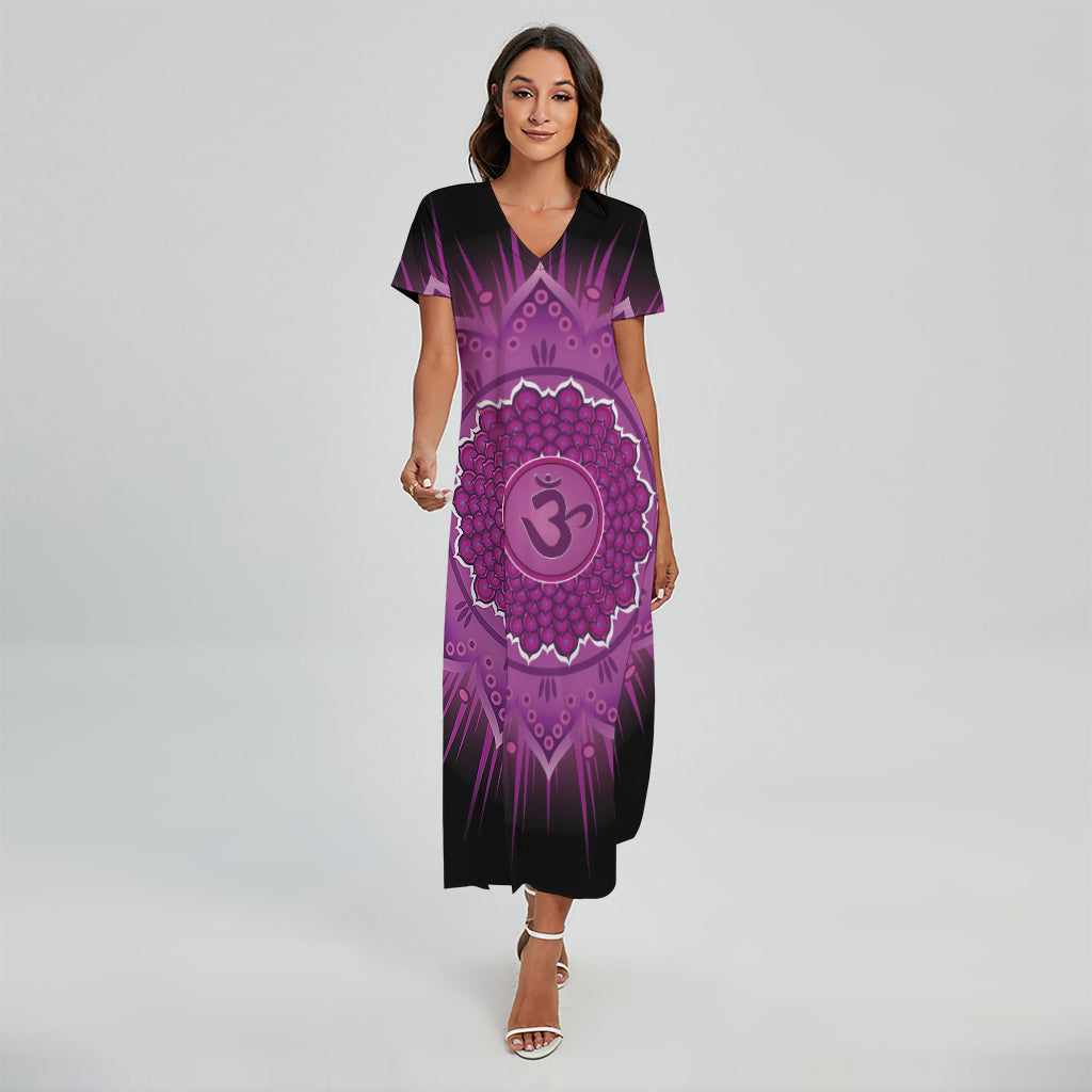 Sahasrara Chakra Mandala Print Short Sleeve Maxi Dress