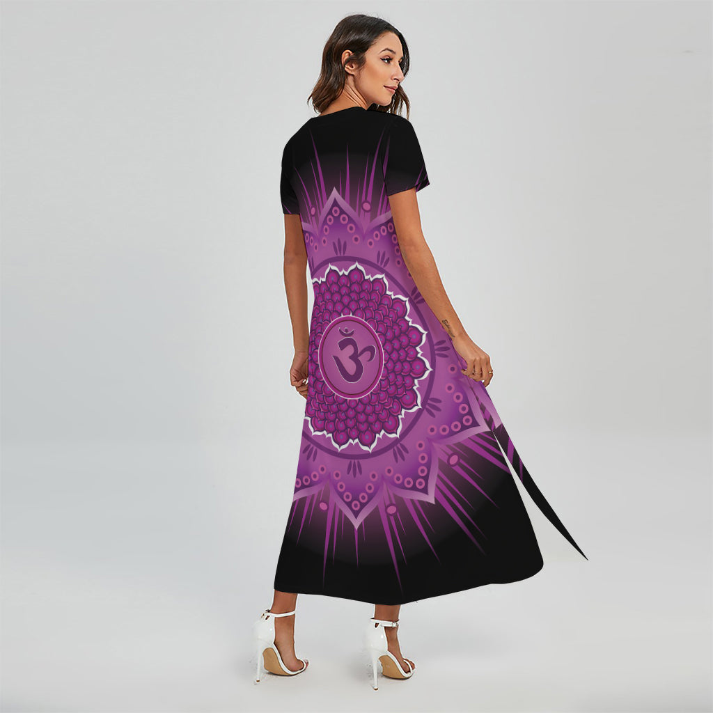 Sahasrara Chakra Mandala Print Short Sleeve Maxi Dress