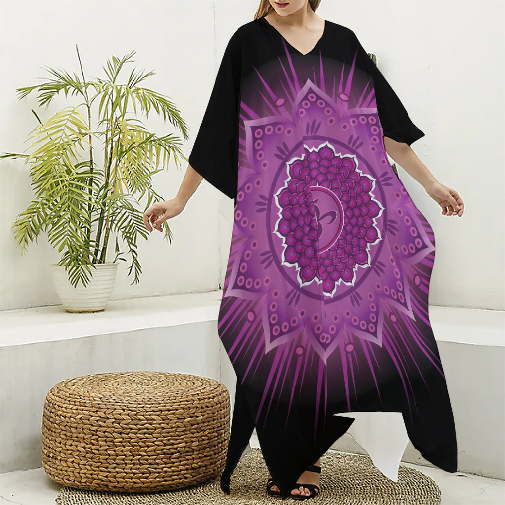 Sahasrara Chakra Mandala Print Silk V-Neck Kaftan Dress