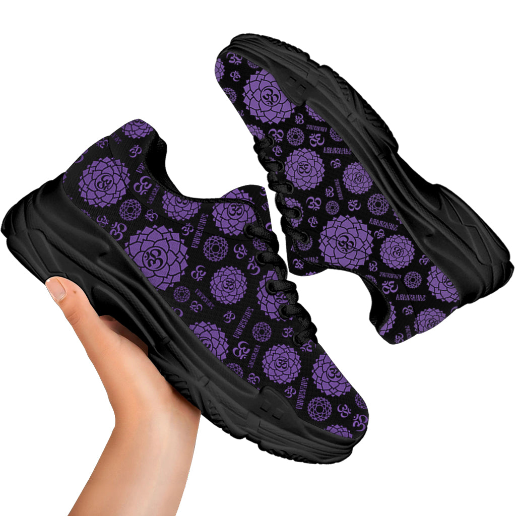 Sahasrara Chakra Pattern Print Black Chunky Shoes