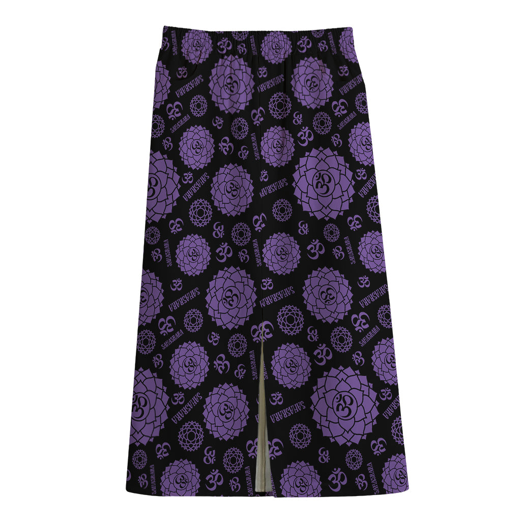 Sahasrara Chakra Pattern Print Cotton Front Slit Maxi Skirt
