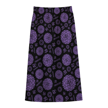 Sahasrara Chakra Pattern Print Cotton Front Slit Maxi Skirt