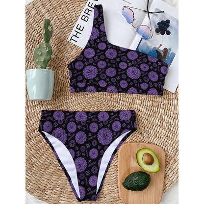 Sahasrara Chakra Pattern Print One Shoulder Bikini Top