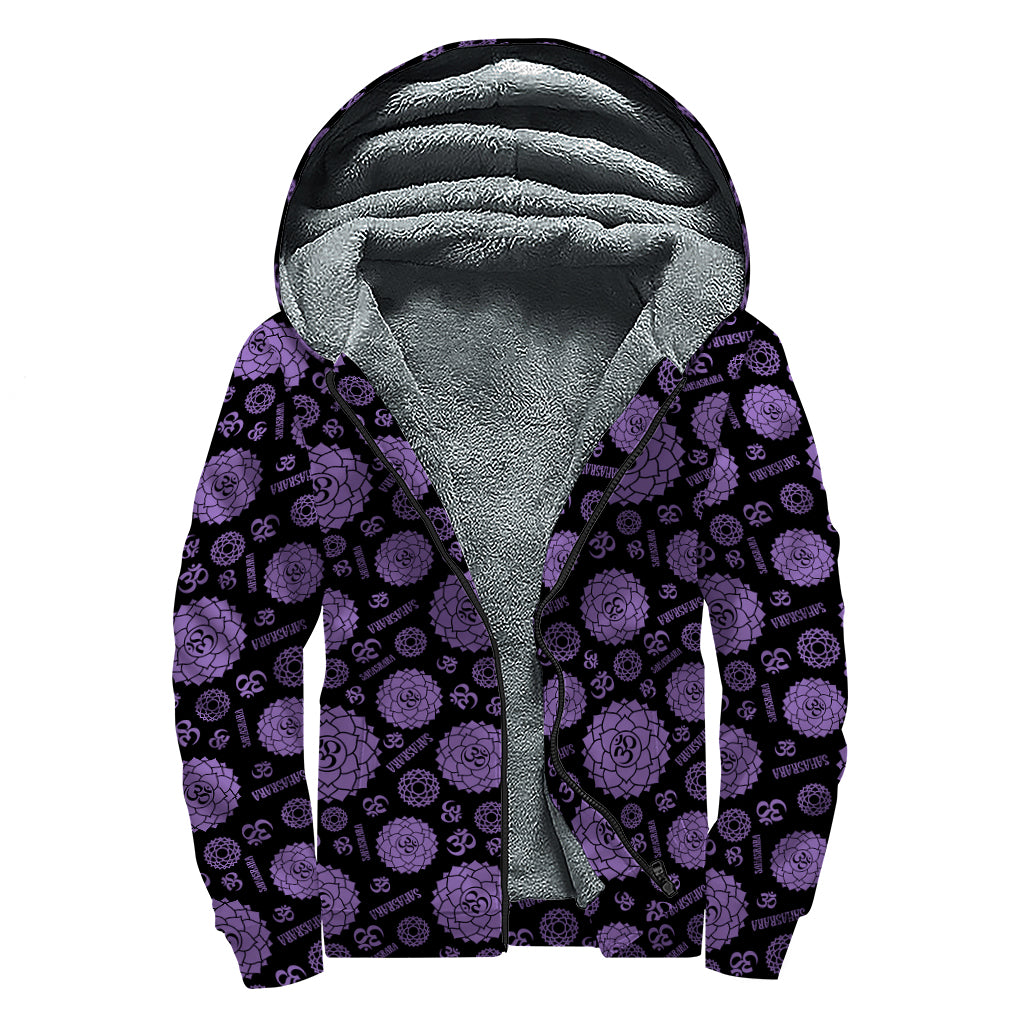 Sahasrara Chakra Pattern Print Sherpa Lined Zip Up Hoodie