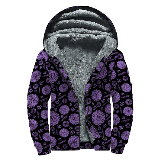 Sahasrara Chakra Pattern Print Sherpa Lined Zip Up Hoodie