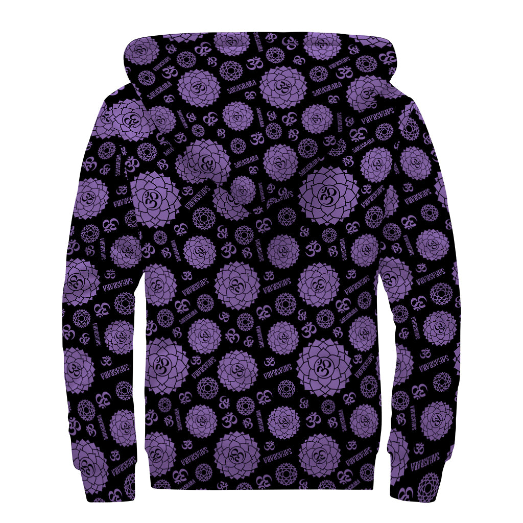 Sahasrara Chakra Pattern Print Sherpa Lined Zip Up Hoodie