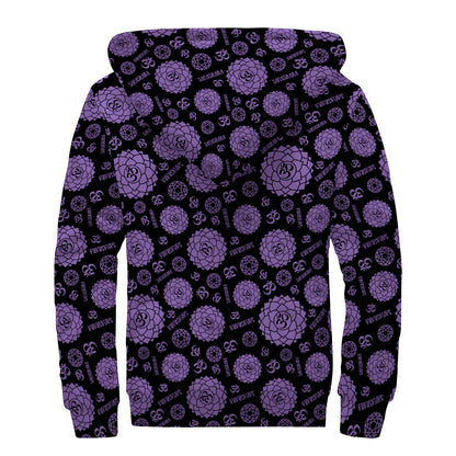 Sahasrara Chakra Pattern Print Sherpa Lined Zip Up Hoodie