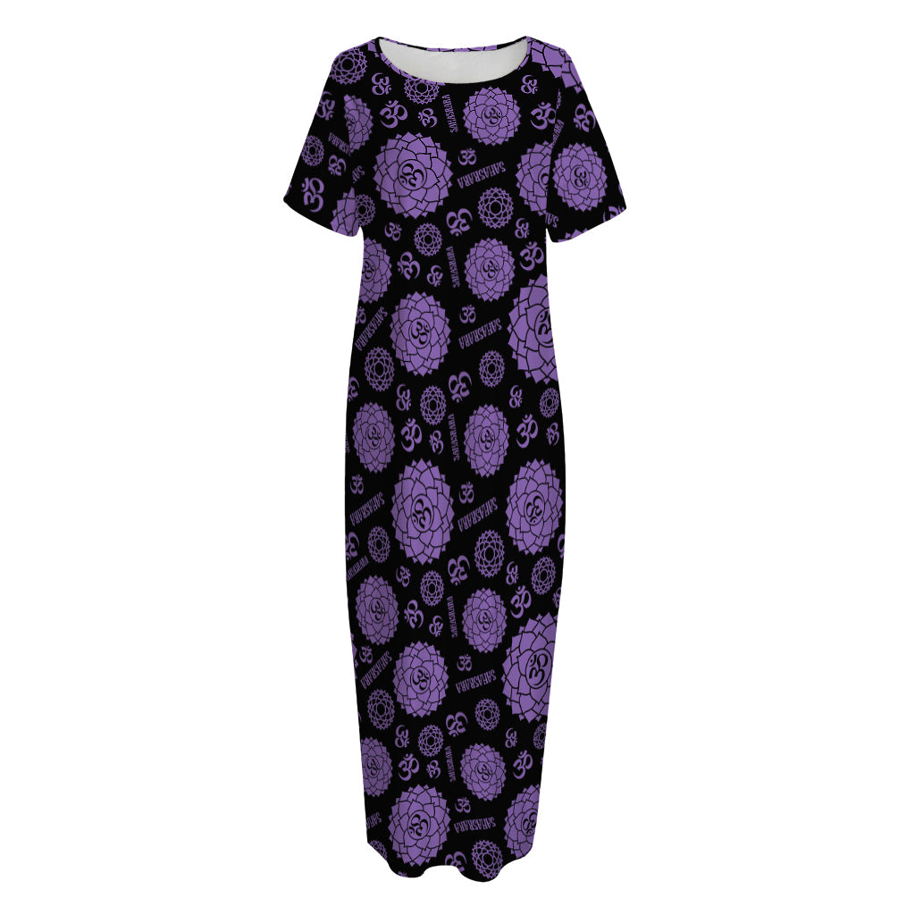 Sahasrara Chakra Pattern Print Short Sleeve Long Nightdress