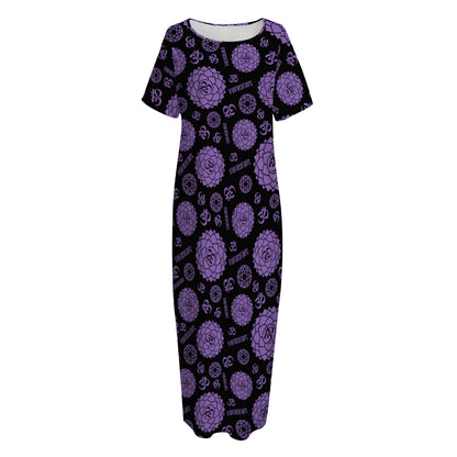 Sahasrara Chakra Pattern Print Short Sleeve Long Nightdress