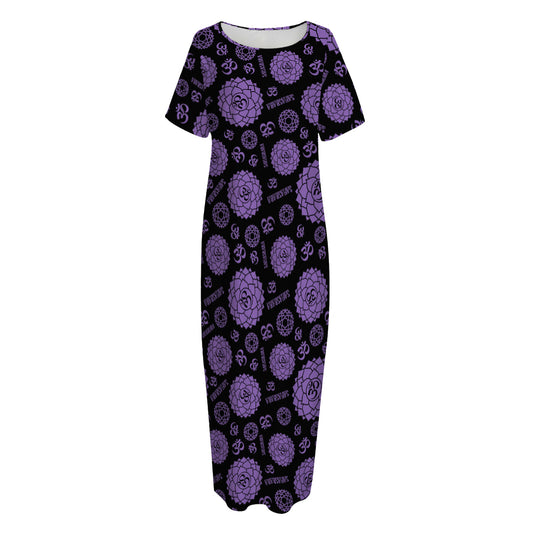 Sahasrara Chakra Pattern Print Short Sleeve Long Nightdress