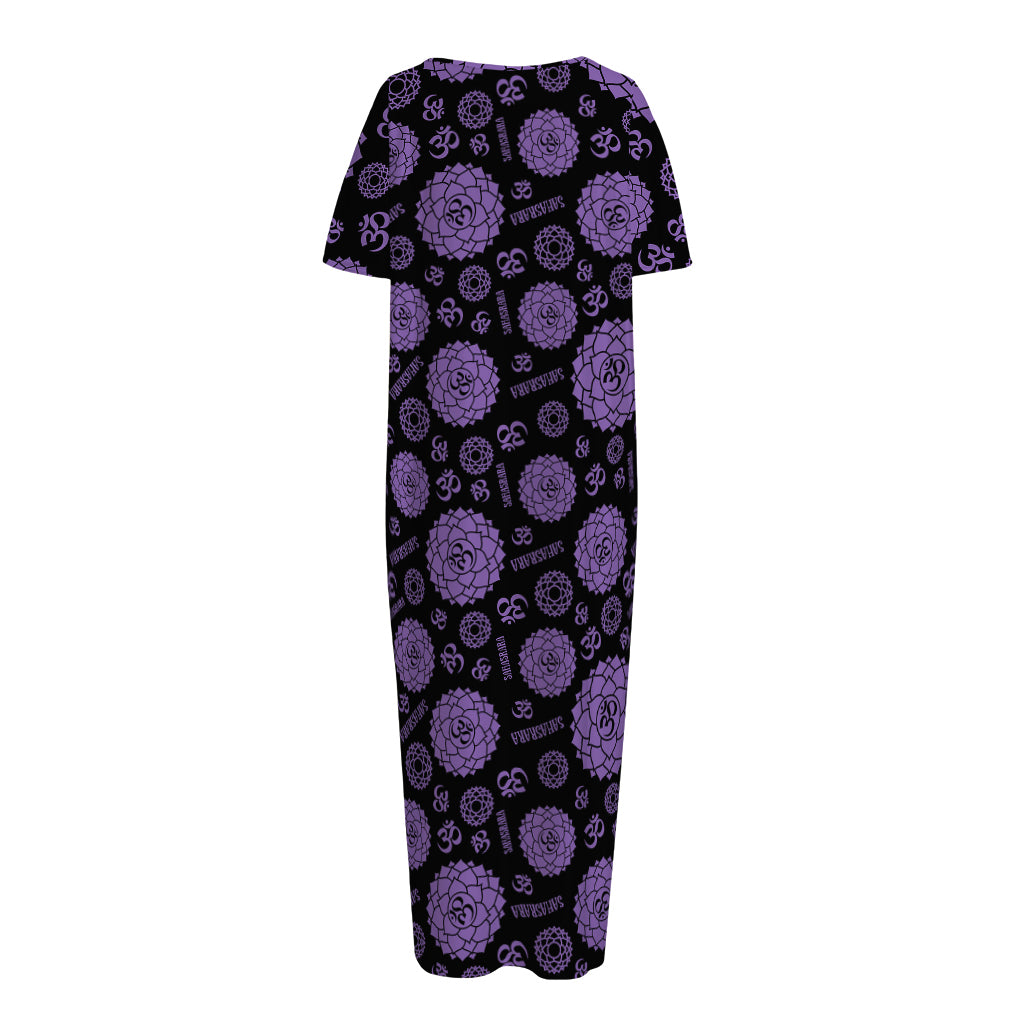 Sahasrara Chakra Pattern Print Short Sleeve Long Nightdress