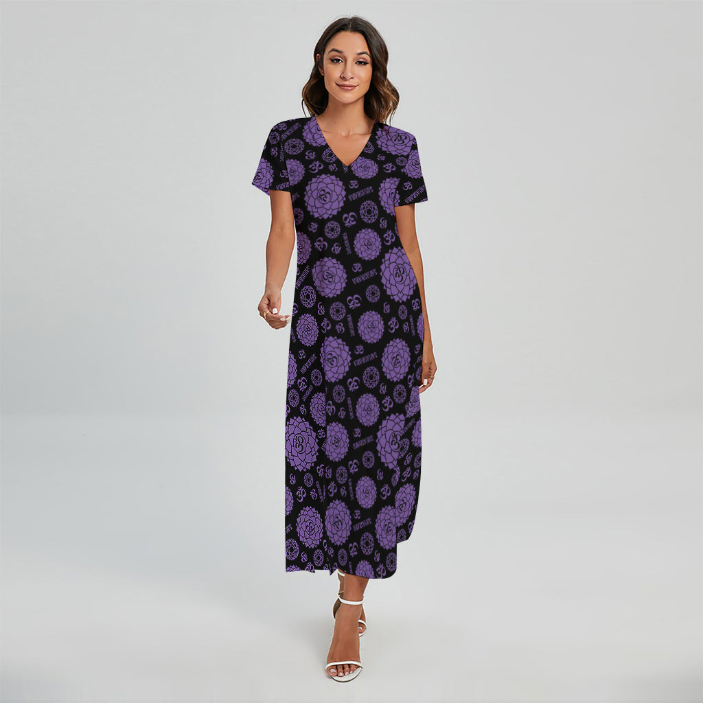 Sahasrara Chakra Pattern Print Short Sleeve Maxi Dress