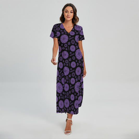 Sahasrara Chakra Pattern Print Short Sleeve Maxi Dress