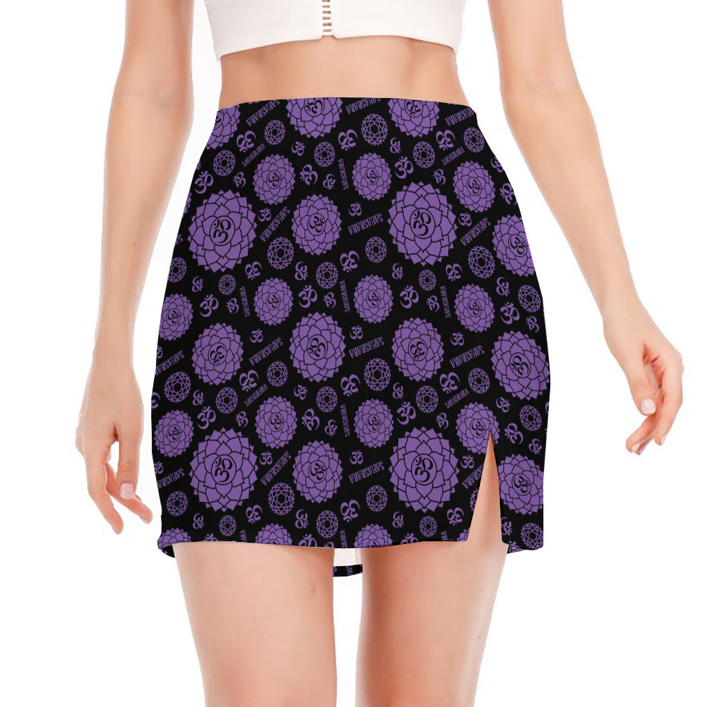 Sahasrara Chakra Pattern Print Side Slit Mini Skirt