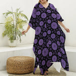 Sahasrara Chakra Pattern Print Silk V-Neck Kaftan Dress