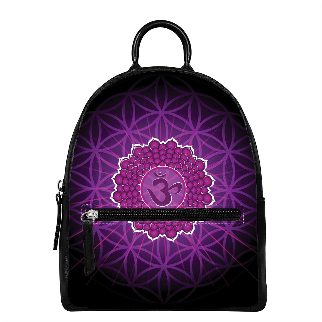 Sahasrara Chakra Spiritual Print Leather Backpack