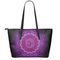 Sahasrara Chakra Spiritual Print Leather Tote Bag With Zipper