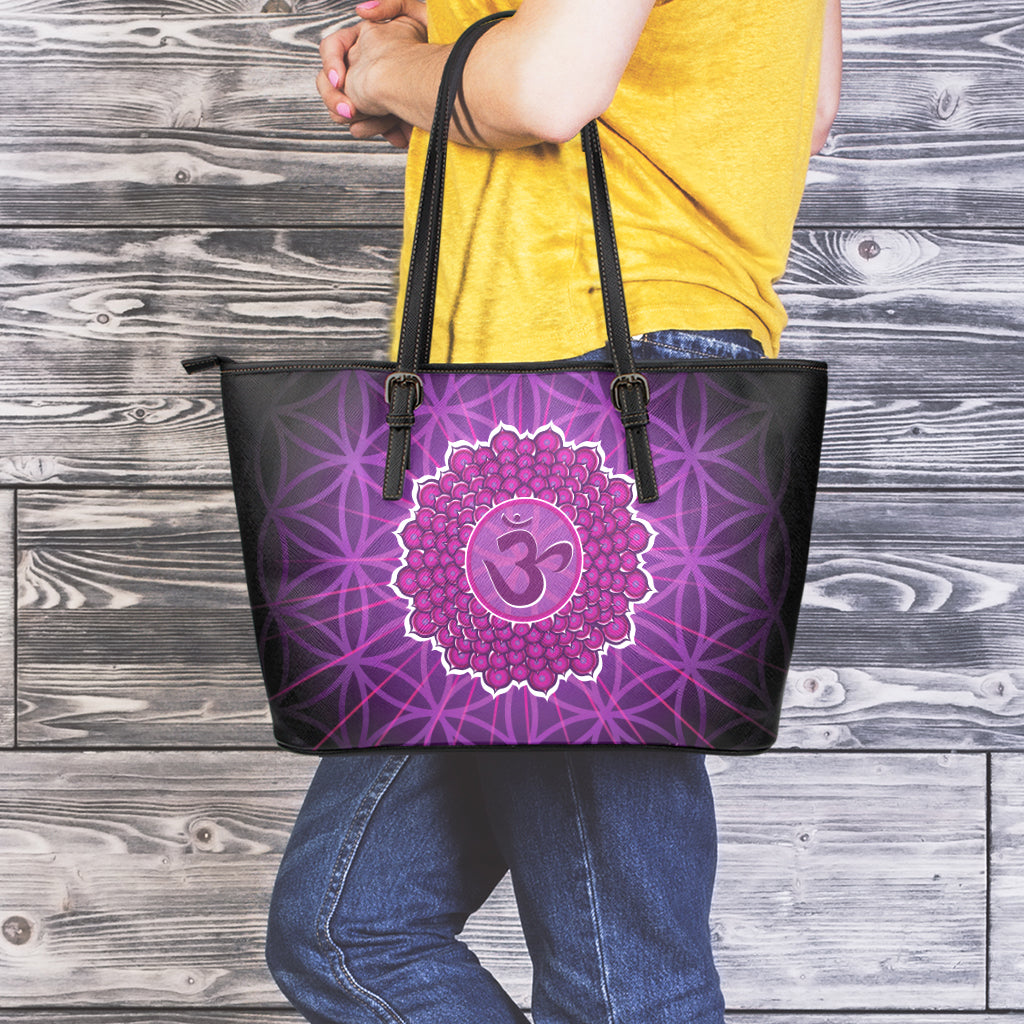 Sahasrara Chakra Spiritual Print Leather Tote Bag