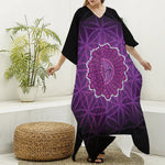 Sahasrara Chakra Spiritual Print Silk V-Neck Kaftan Dress