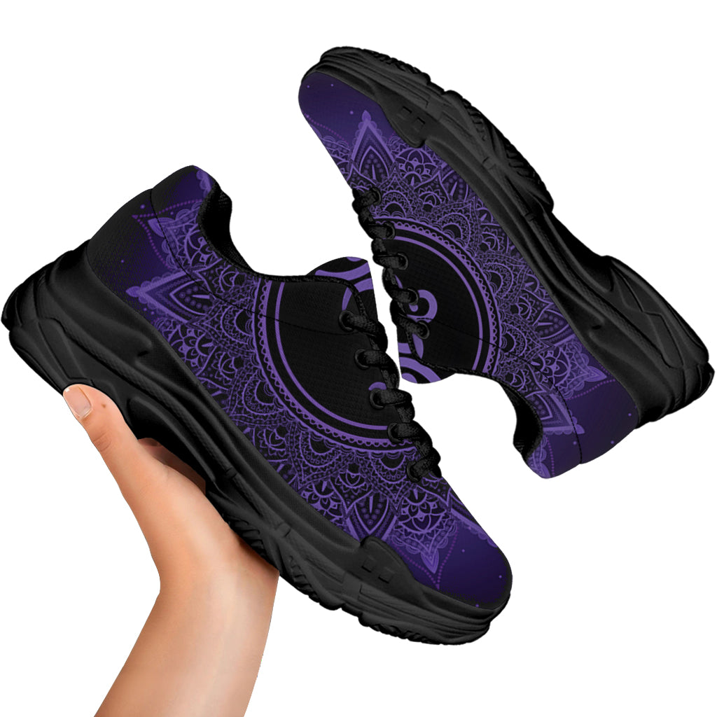 Sahasrara Chakra Symbol Print Black Chunky Shoes