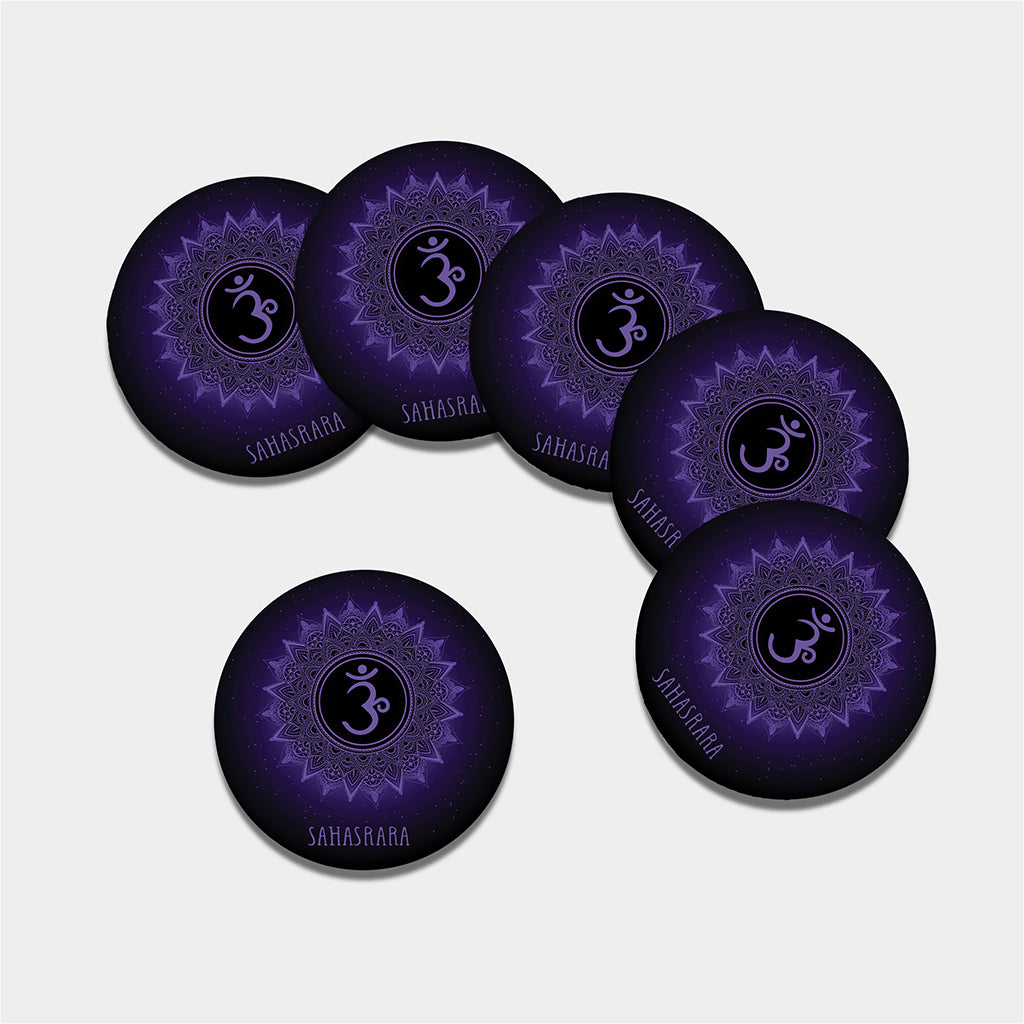 Sahasrara Chakra Symbol Print Leather Coaster Set