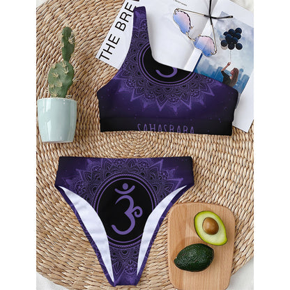 Sahasrara Chakra Symbol Print One Shoulder Bikini Top