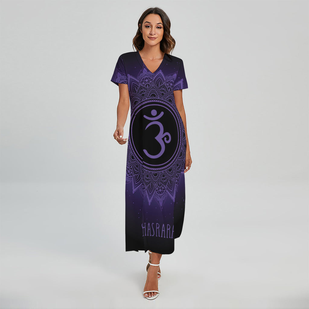 Sahasrara Chakra Symbol Print Short Sleeve Maxi Dress
